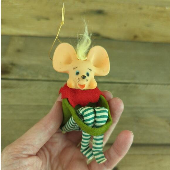 Vtg Kitschy Mouse Knee Hugger Christmas Ornament Made in Japan Anthropomorphic - Picture 2 of 10